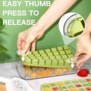 Doonly Easy Release Ice Cube Tray with Lid and Bin, 2 Pack Ice Cube Trays